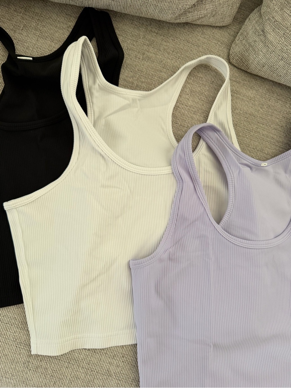Lululemon power pivot tank 3-Pack Ribbed Racerback Crop Tops black lavender - Picture 2 of 6